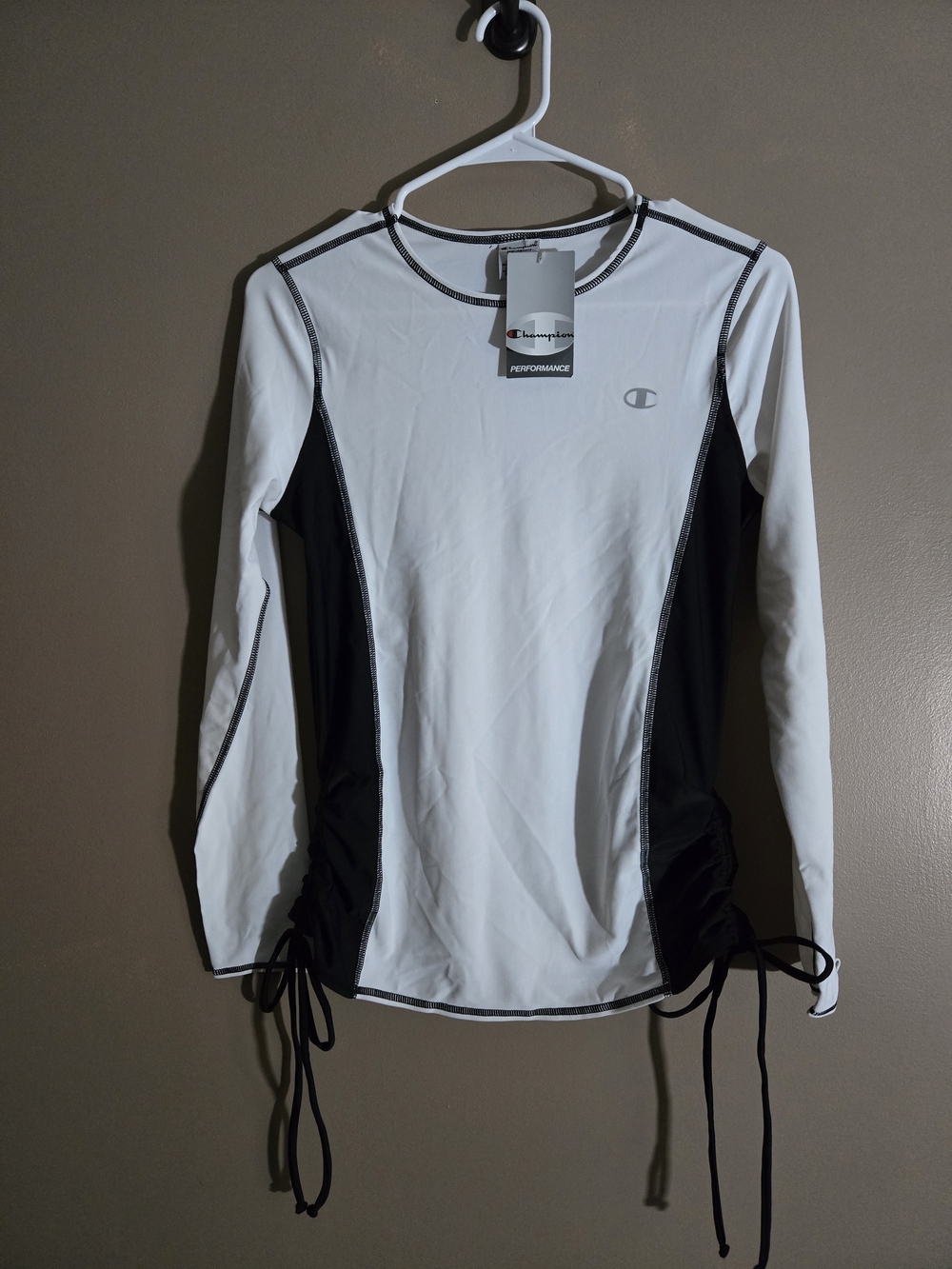 Champion White Black Ruched Active Long Sleeve Size M